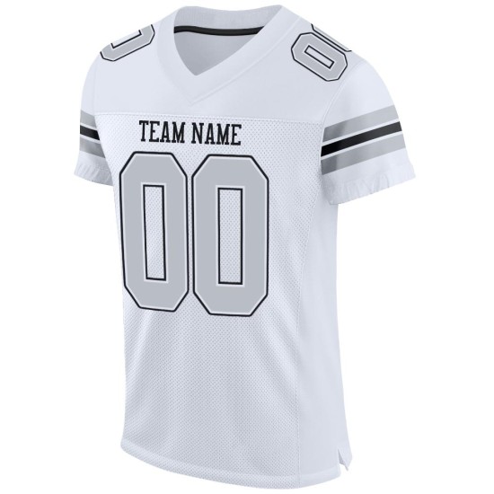 Maillot de football personnalisé authentique en maille argent-noir blanc Maillot de football personnalisé authentique en maille argent-noir blanc