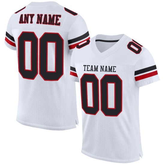 Maillot de football blanc en maille noir et rouge personnalisé authentique Maillot de football blanc en maille noir et rouge personnalisé authentique