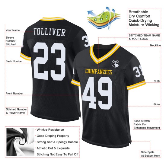 Maillot de football authentique blanc-or noir personnalisé en maille rétro Maillot de football authentique blanc-or noir personnalisé en maille rétro