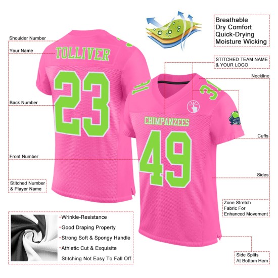 Maillot de football authentique vert-blanc rose fluo en maille personnalisée Maillot de football authentique vert-blanc rose fluo en maille personnalisée