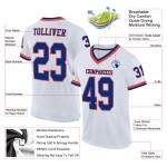 Maillot de football rétro Royal-Orange authentique blanc personnalisé en maille Maillot de football rétro Royal-Orange authentique blanc personnalisé en maille