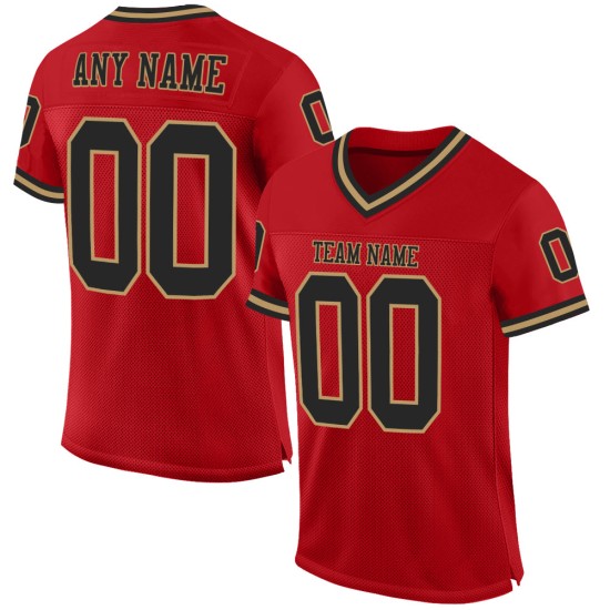 Maillot de football rouge authentique, noir et rétro, en maille dorée, personnalisé Maillot de football rouge authentique, noir et rétro, en maille dorée, personnalisé