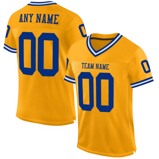 Maillot de football rétro authentique Royal-White Custom Gold Mesh Maillot de football rétro authentique Royal-White Custom Gold Mesh