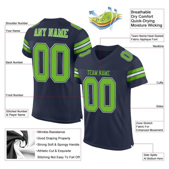 Maillot de football authentique en maille vert-blanc fluo personnalisé bleu marine Maillot de football authentique en maille vert-blanc fluo personnalisé bleu marine