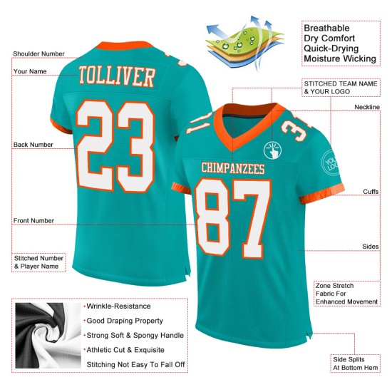 Maillot de football authentique Aqua Mesh blanc-orange personnalisé Maillot de football authentique Aqua Mesh blanc-orange personnalisé