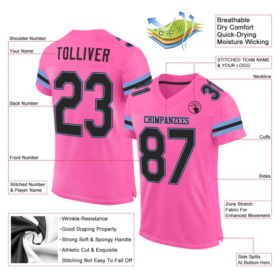Maillot de football authentique personnalisé en maille bleue rose noir clair Maillot de football authentique personnalisé en maille bleue rose noir clair