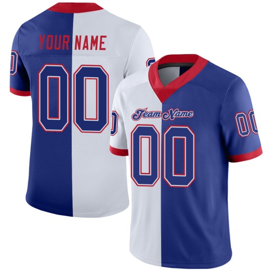 Maillot de football Royal-Scarlet personnalisé en maille blanche fendue Maillot de football Royal-Scarlet personnalisé en maille blanche fendue