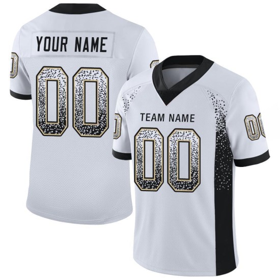 Maillot de football en maille personnalisé Drift Fashion Blanc Noir-Or Vegas Maillot de football en maille personnalisé Drift Fashion Blanc Noir-Or Vegas